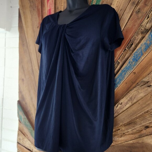 Jil Sander navy twist front viscose t-shirt blouse Sz L Made in Italy - Picture 1 of 8